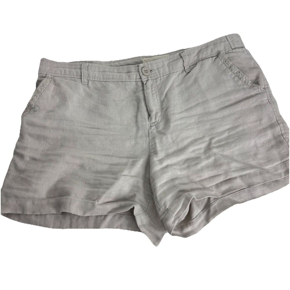 Workshop Andrea Jovine Beige Linen Shorts Pockets Sequins Khaki Sz 8